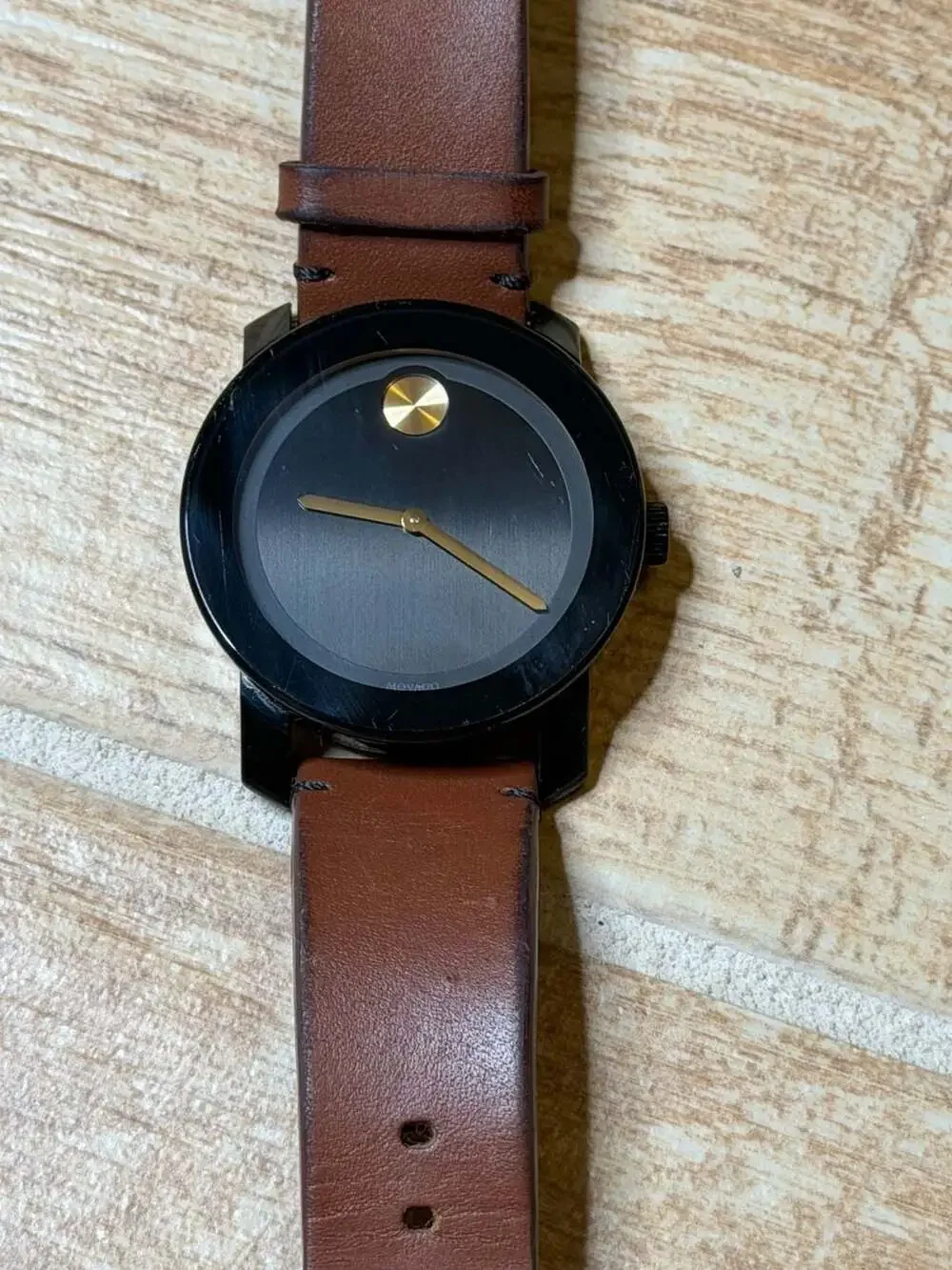 Movado Bold 42mm Men's Watch Black Museum Dial Brown Leather Strap